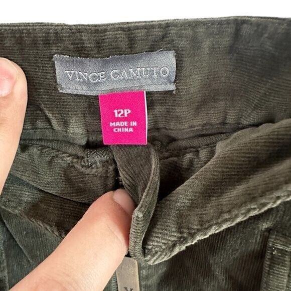 Vince Camuto Womens Olive Corduroy A-Line Skirt Size 12P Zip Pocket Fall - Picture 6 of 13